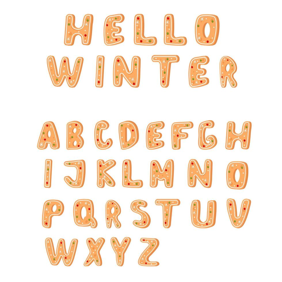 alfabeto de biscoito de gengibre, isolado no fundo branco. ilustração do vetor de enfeite de natal.