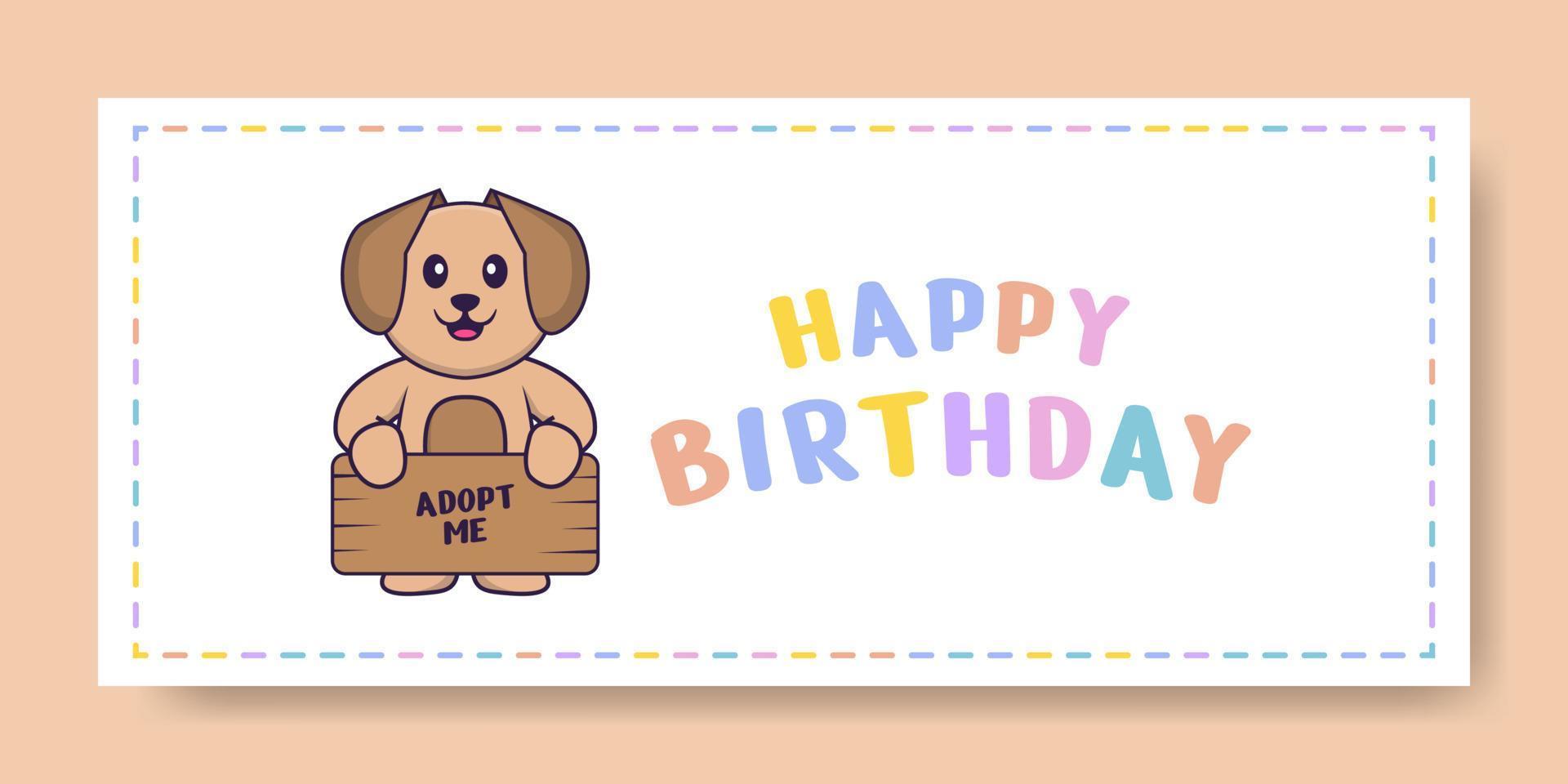 banner de feliz aniversário com personagem de desenho animado de cachorro bonito. ilustração vetorial vetor