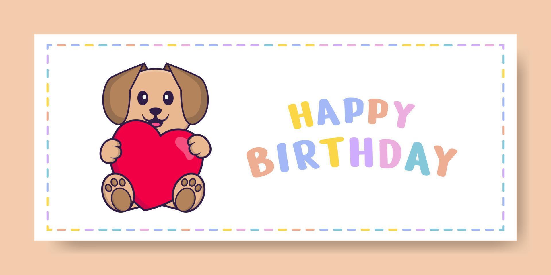 banner de feliz aniversário com personagem de desenho animado de cachorro bonito. ilustração vetorial vetor