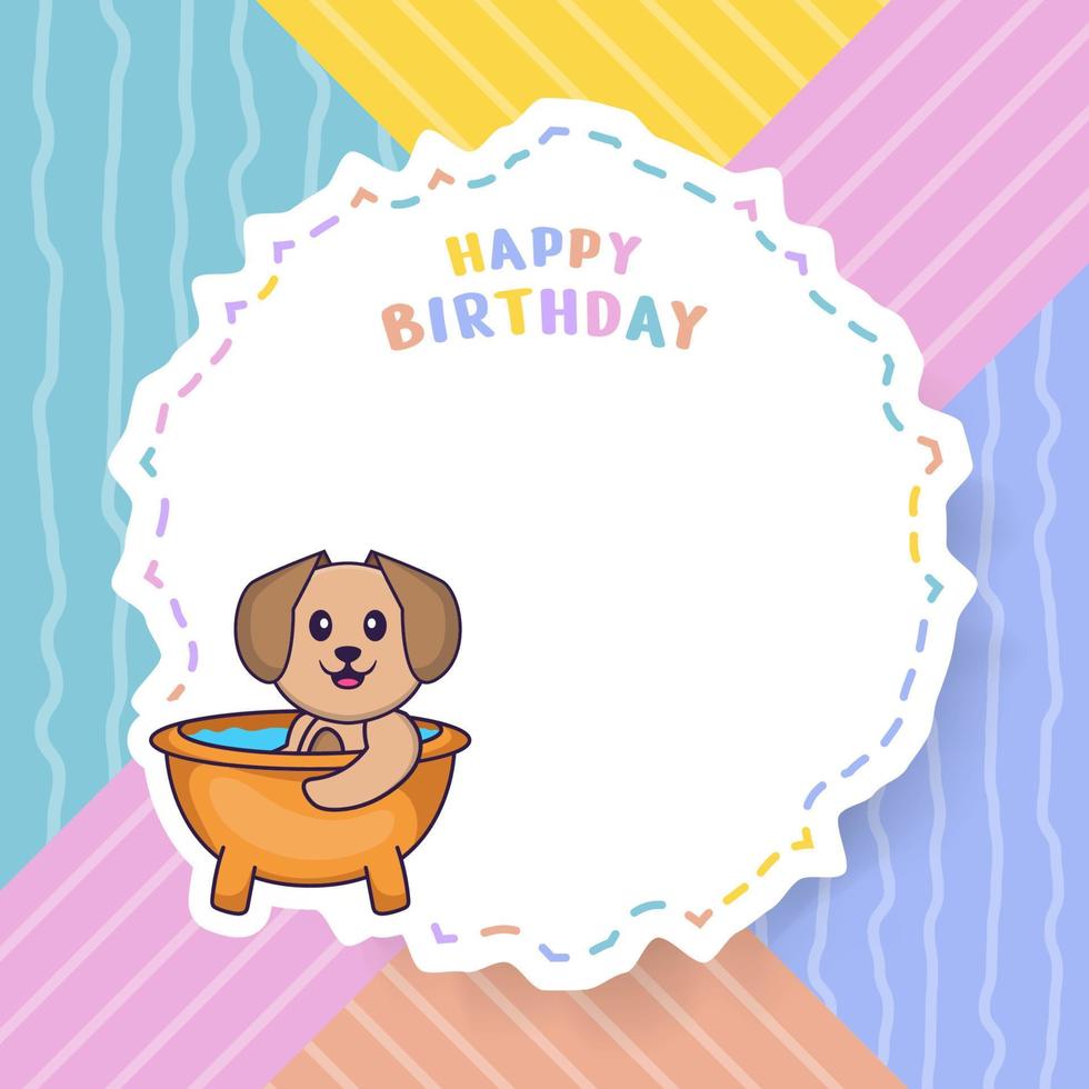 cartão de feliz aniversário com personagem de desenho animado de cachorro bonito. ilustração vetorial vetor