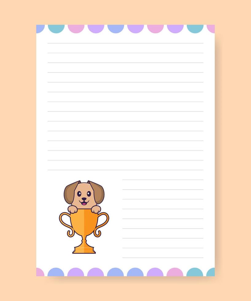 página do planejador e lista de tarefas com cachorro bonito. ilustração do vetor dos desenhos animados.