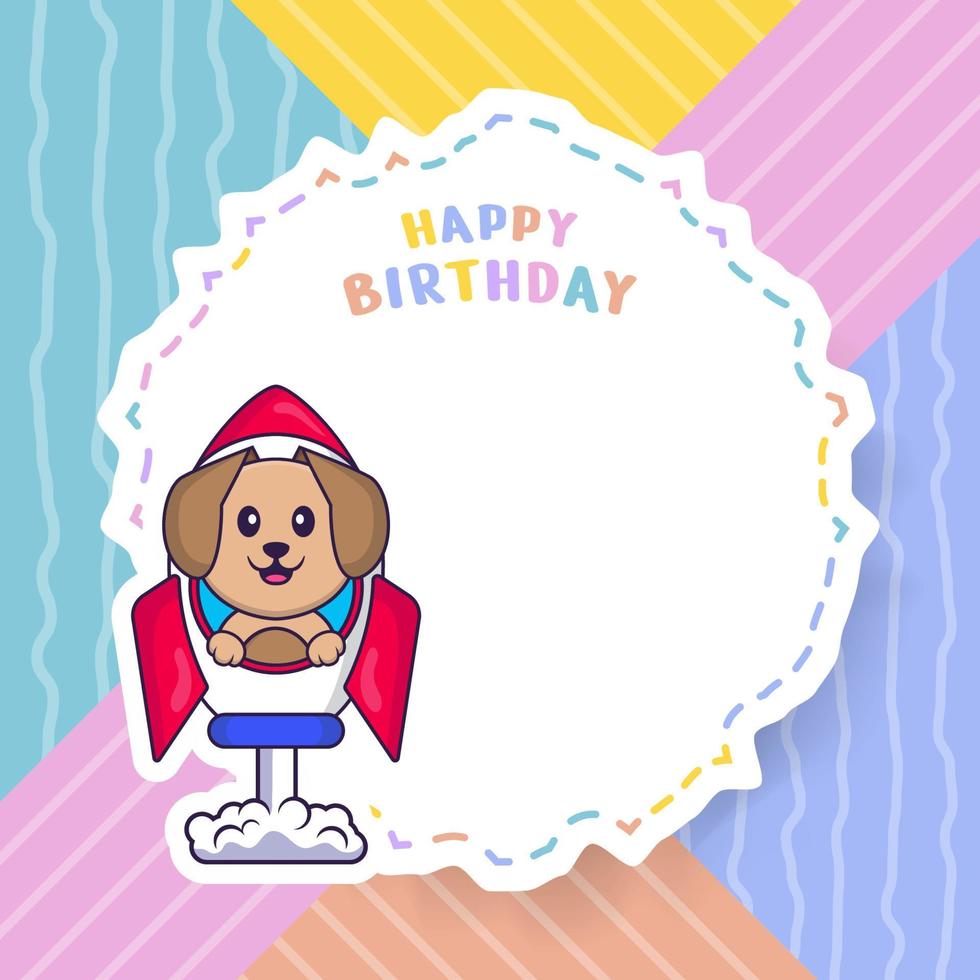 cartão de feliz aniversário com personagem de desenho animado de cachorro bonito. ilustração vetorial vetor