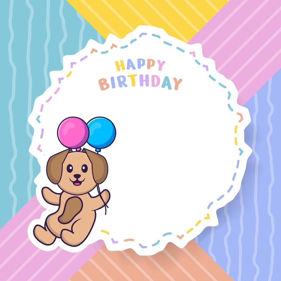 cartão de feliz aniversário com personagem de desenho animado de cachorro bonito. ilustração vetorial vetor