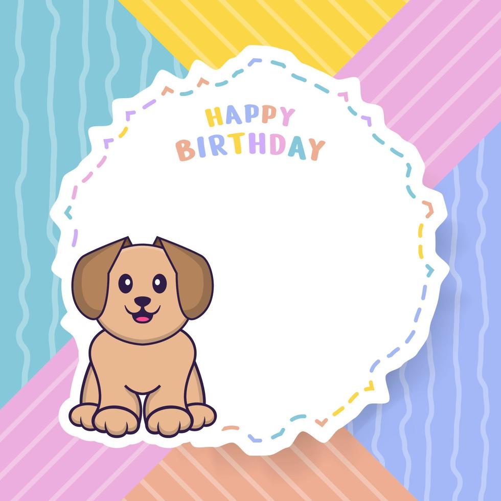 cartão de feliz aniversário com personagem de desenho animado de cachorro bonito. ilustração vetorial vetor