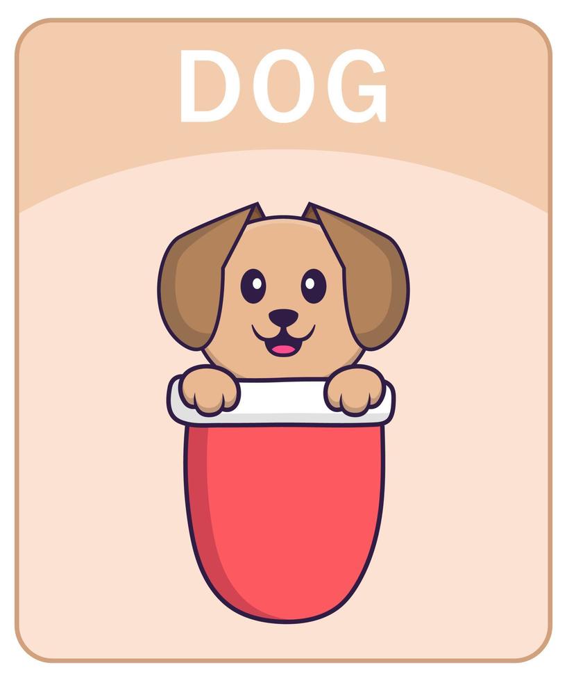 alfabeto flashcard com personagem de desenho animado de cachorro fofo. vetor