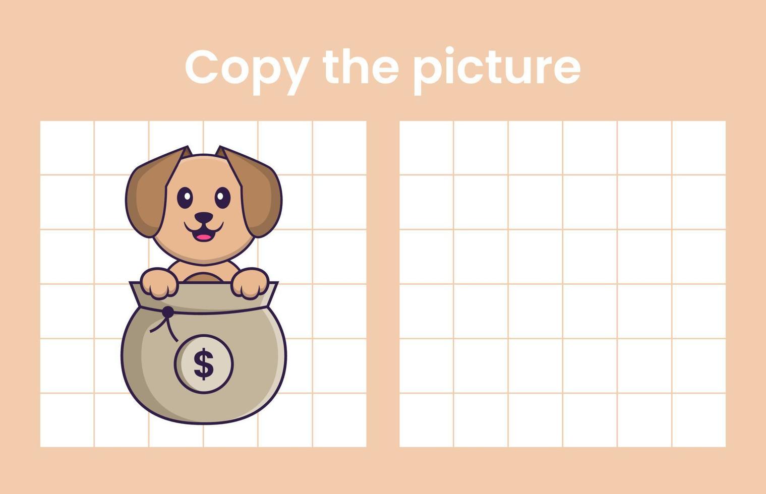 copie a foto de um cachorro fofo. jogo educativo para crianças. ilustração vetorial de desenho animado vetor