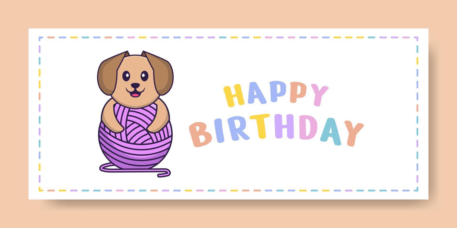 banner de feliz aniversário com personagem de desenho animado de cachorro bonito. ilustração vetorial vetor