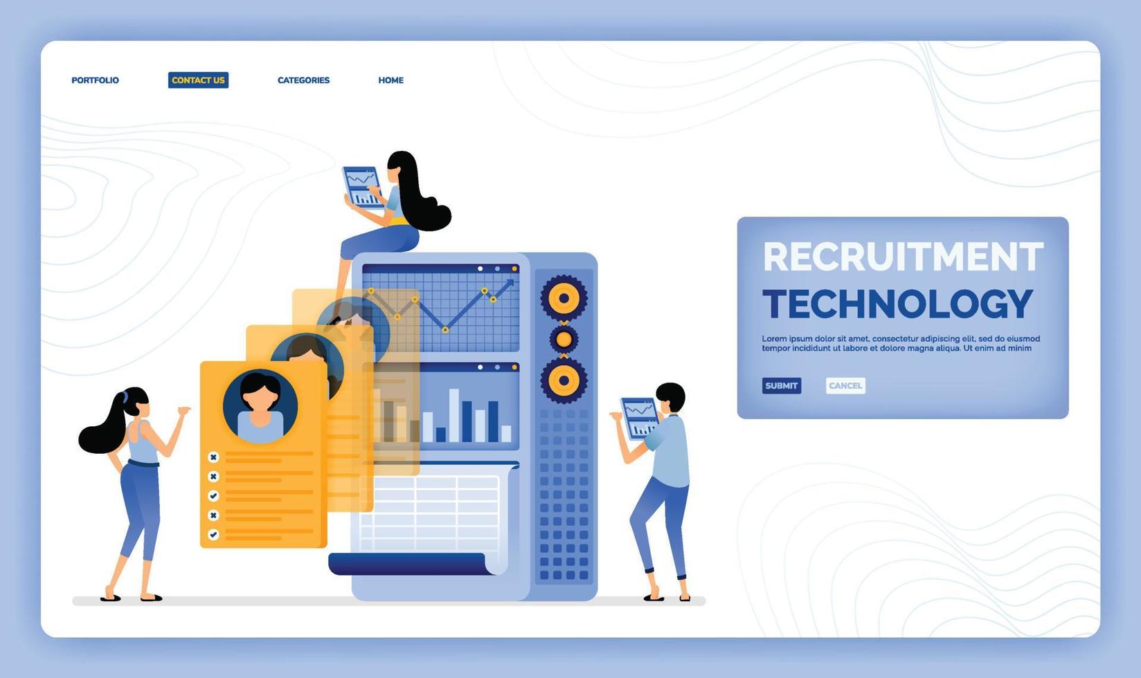 ilustração vetorial de tecnologia de inteligência artificial na realização de pesquisas e recrutamento do melhor design de funcionários pode ser usada para página de destino website aplicativos móveis pôster flyer ui ux vetor