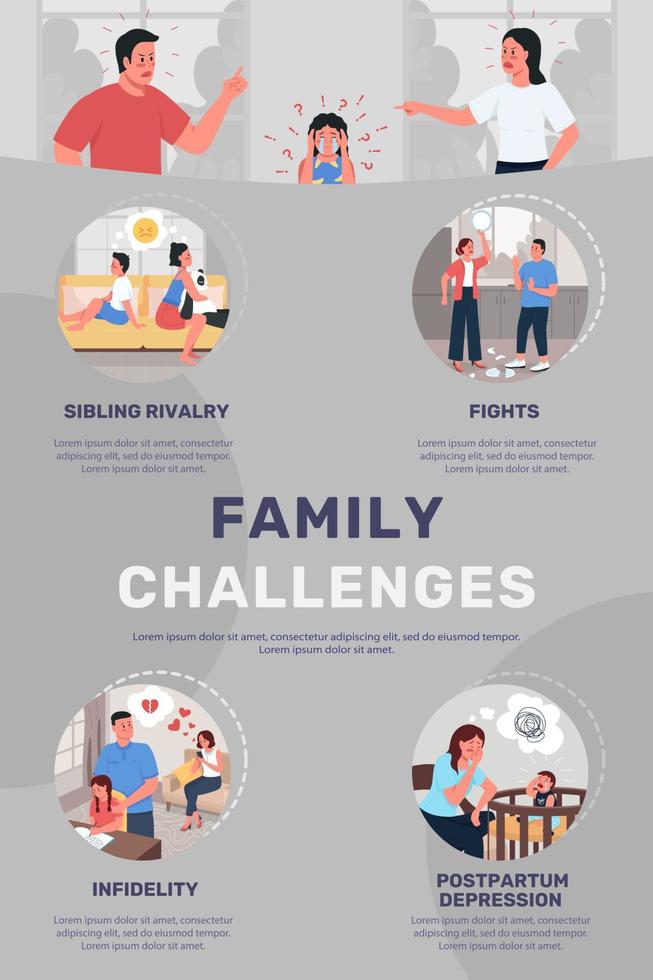 família desafios modelo infográfico de vetor de cores planas