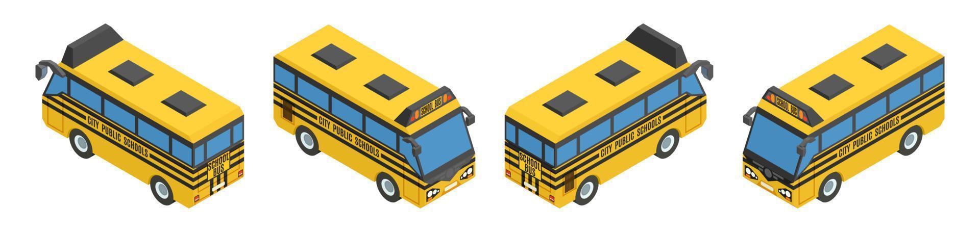 pequenos ônibus escolares amarelos isométricos vetor