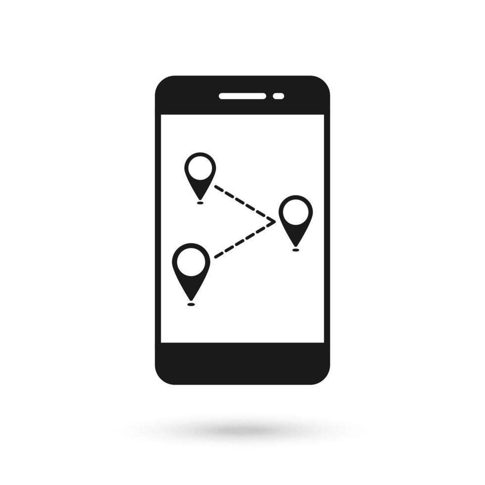 ícone de design plano de telefone celular com símbolo de ponteiros de mapa vetor