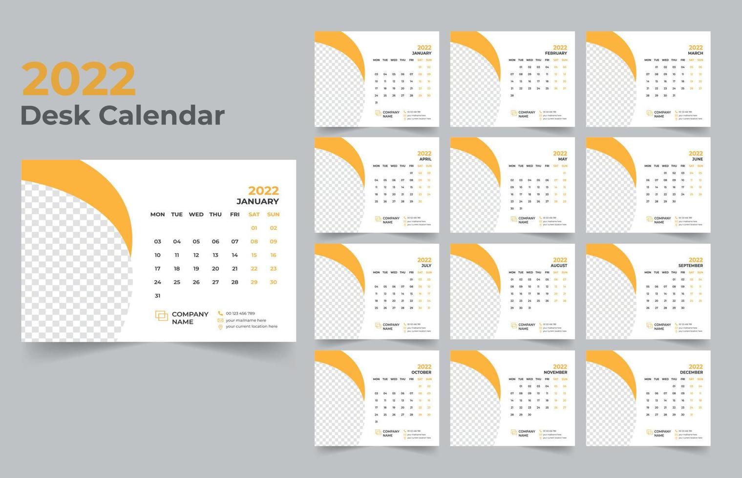 design de calendário de mesa 2022 vetor