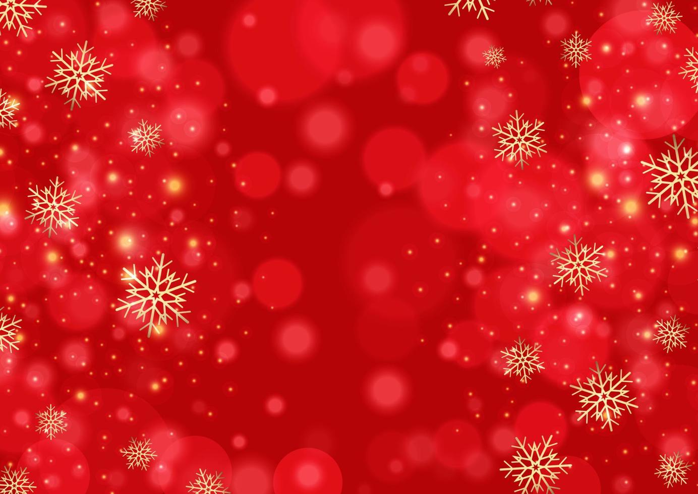 fundo vermelho de natal com flocos de neve e luzes bokeh vetor