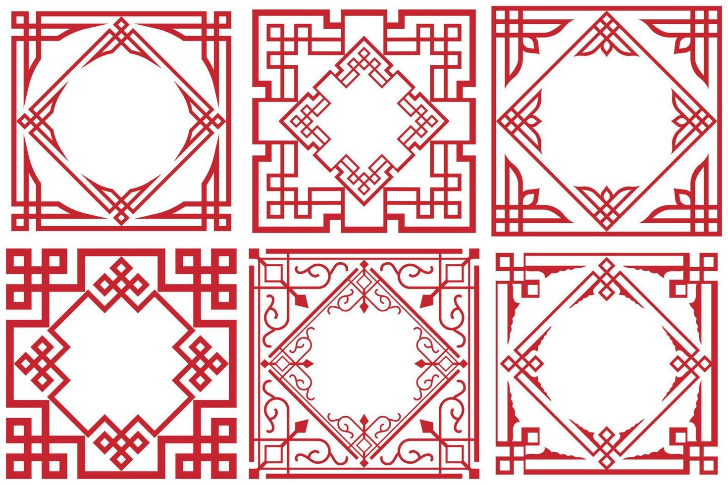 conjunto de coleta de molduras orientais vintage decorativas. conjunto de moldura de padrão de ornamento chinês tradicional vetor