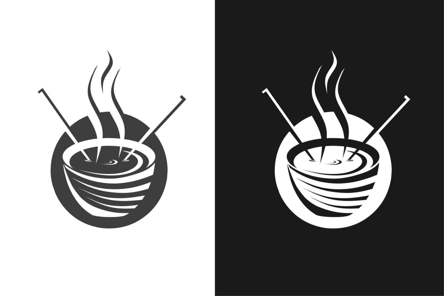 elementos de logotipo de design de comida, tigela, pauzinhos e água quente vetor