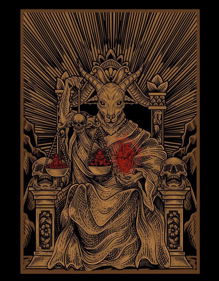 ilustração rei de satanás com estilo de gravura vetor