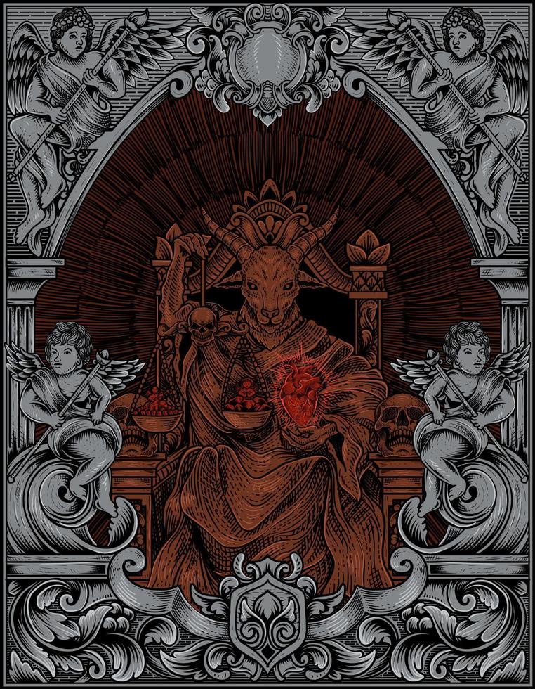 ilustração rei satanás em estilo de ornamento de gravura gótica vetor