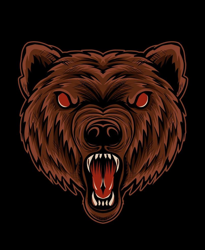ilustração vetorial cabeça de urso bravo em fundo preto vetor