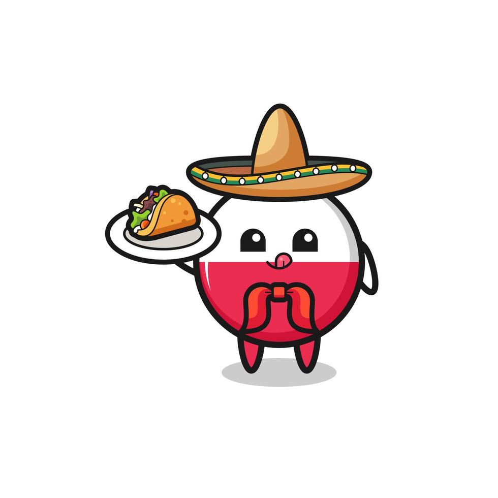 Mascote do chef mexicano com bandeira da polônia segurando um taco vetor