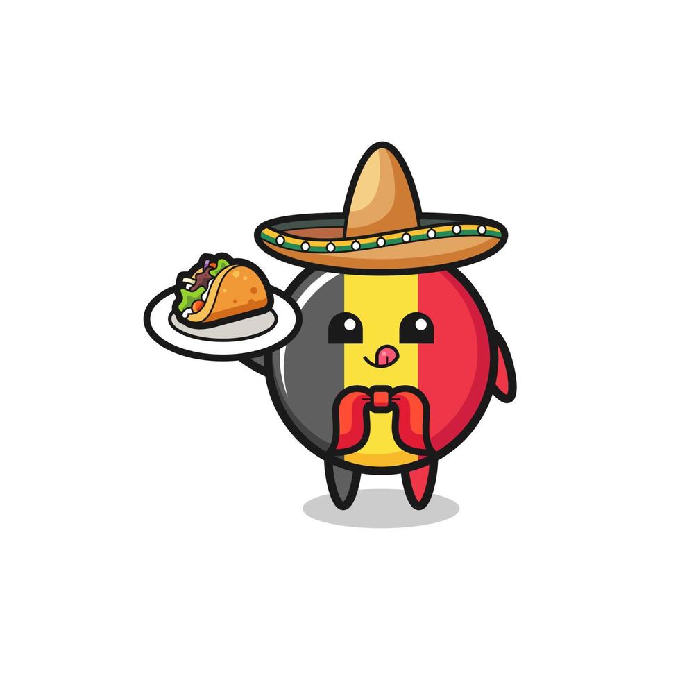 mascote do chef mexicano com bandeira da Bélgica segurando um taco vetor