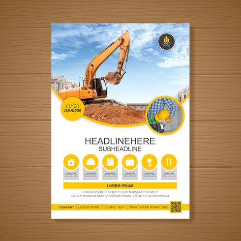 Escavadeira ou dozer modelo de capa A4 para design de brochura de construção, panfleto, decoração de folhetos para impressão e apresentação de ilustração vetorial vetor