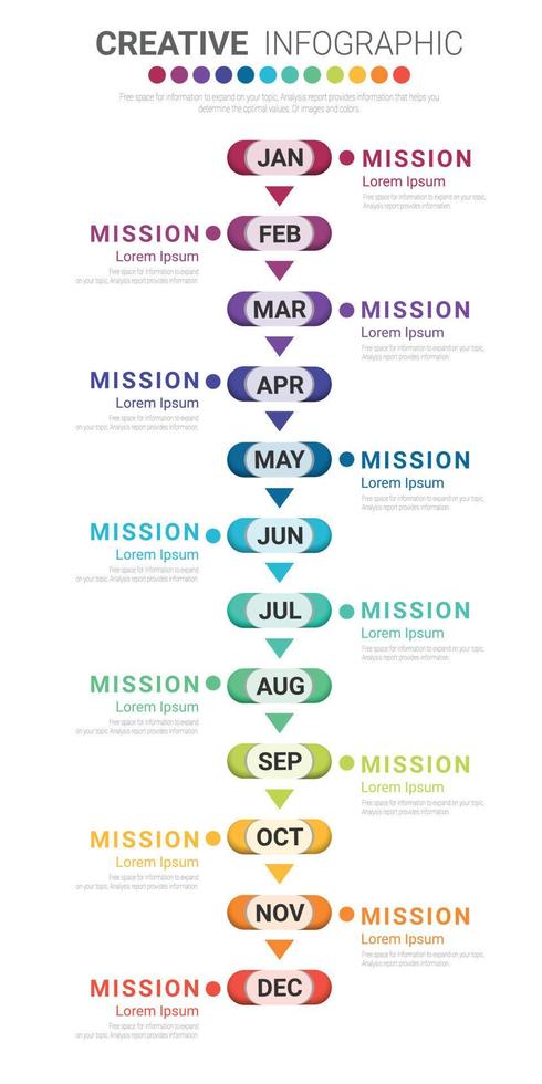 12 meses, infográficos durante todo o projeto do planejador de mês vetor