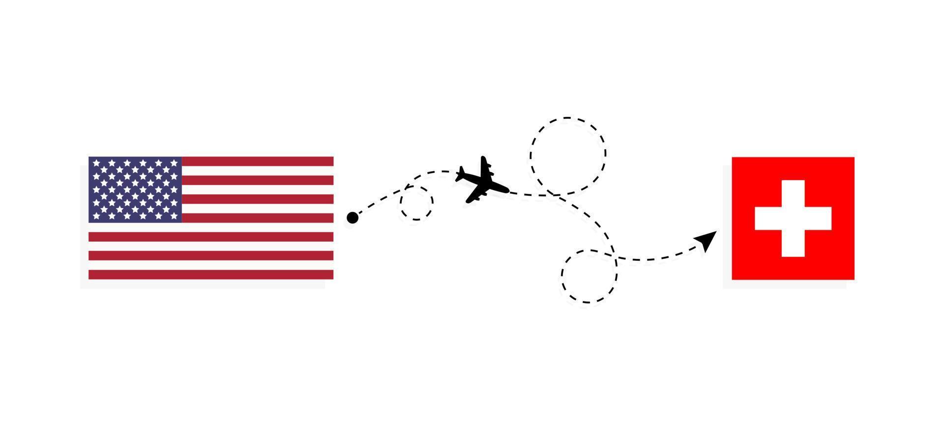 voo e viagem dos EUA para a Suíça pelo conceito de viagem de avião de passageiros vetor
