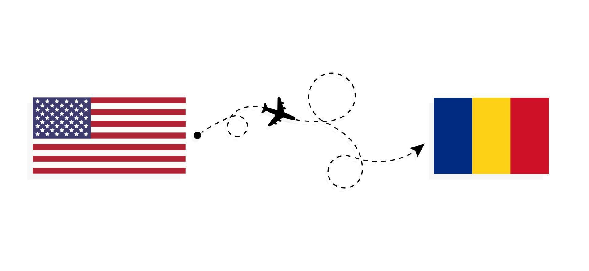 voo e viagem dos EUA para a Romênia pelo conceito de viagem de avião de passageiros vetor