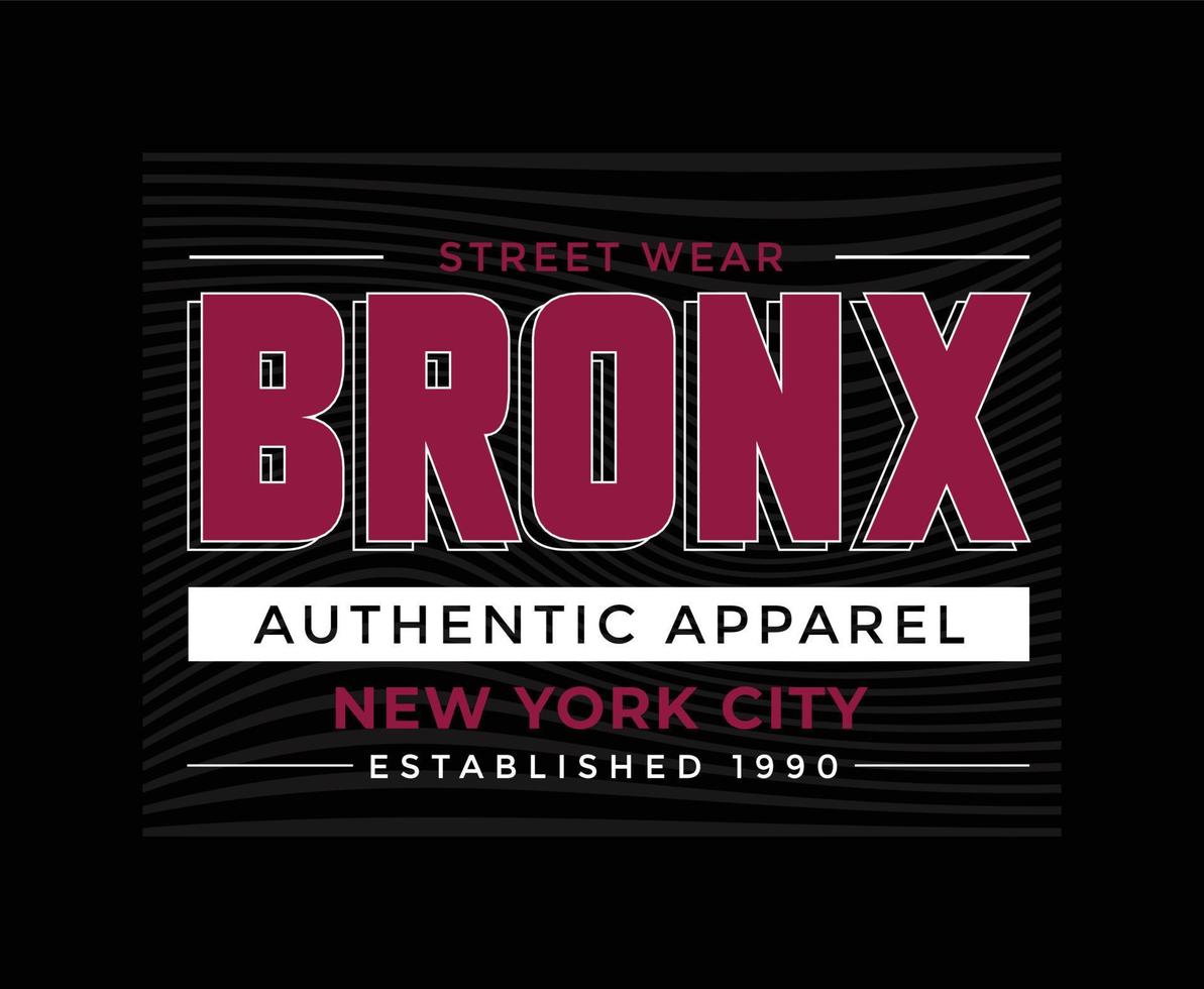 design de t-shirt vetorial de tipografia bronx new york city vetor