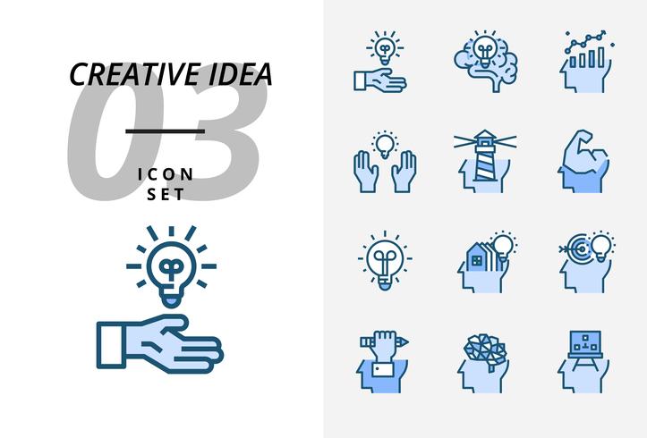 Pacote de ícones para a idéia criativa, ideia genial, criativa, lâmpada, ciência, caneta, lápis, negócios, gráfico, casa, alvo, empréstimo, chave, foguete, cérebro. vetor