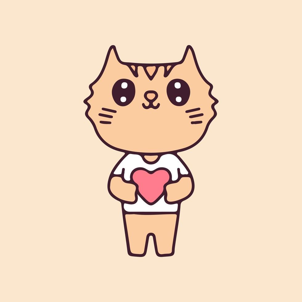vetor dos desenhos animados do gato kawaii segurando o coração. perfeito para crianças do berçário, cartão, menina do chá de bebê, design de tecido.