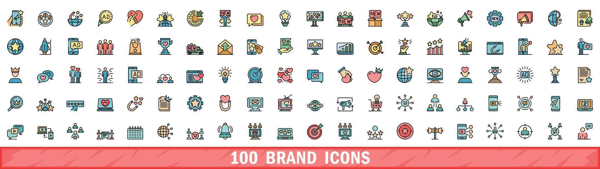 100 marca ícones definir, cor linha estilo vetor