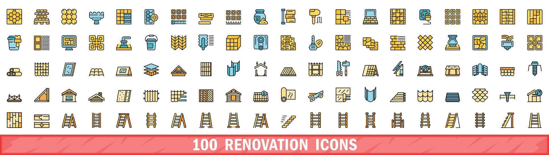 100 renovação ícones definir, cor linha estilo vetor