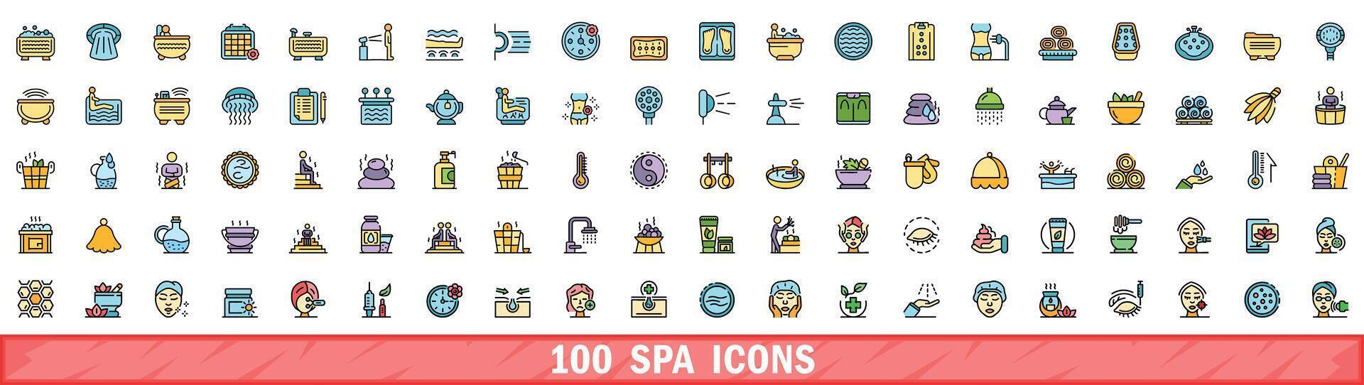 100 spa ícones definir, cor linha estilo vetor