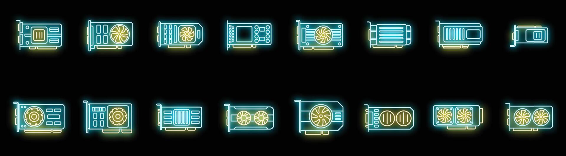 gpu gráfico cartão ícones conjunto vetor néon