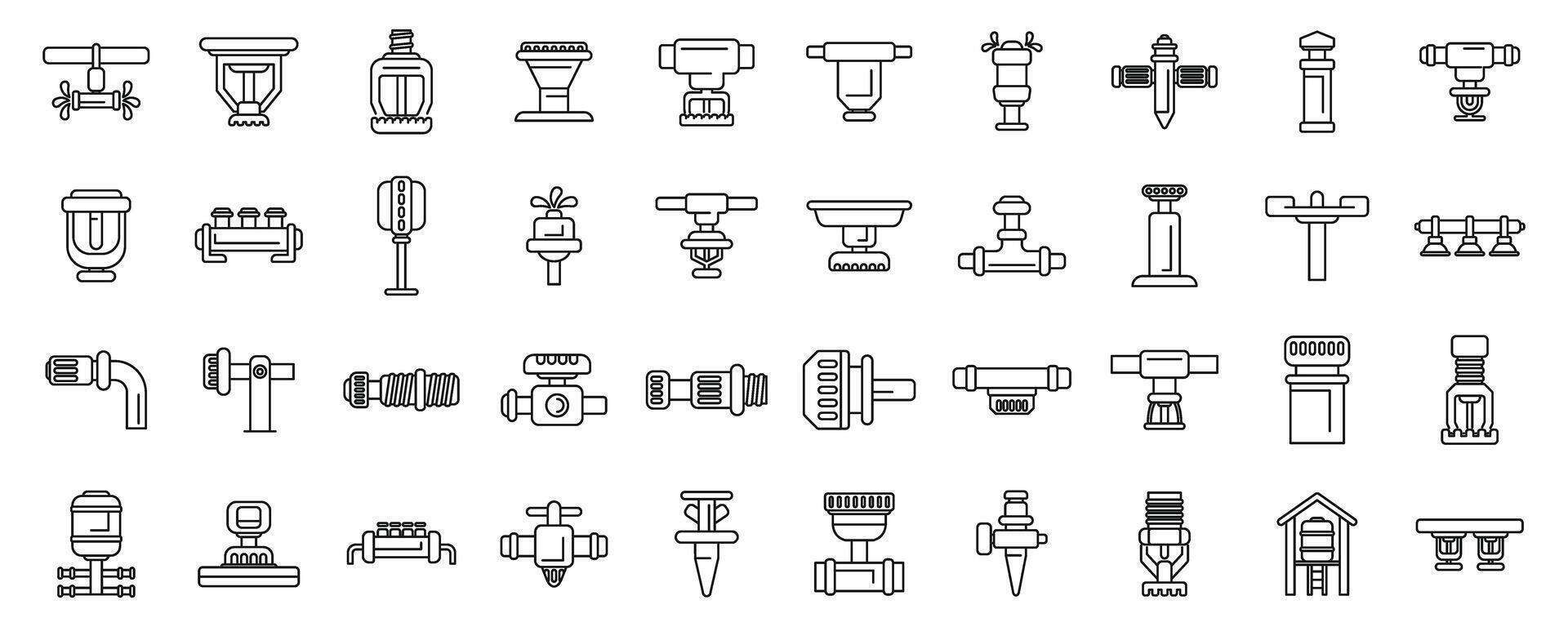aspersor sistema ícones conjunto esboço vetor. água irrigação vetor