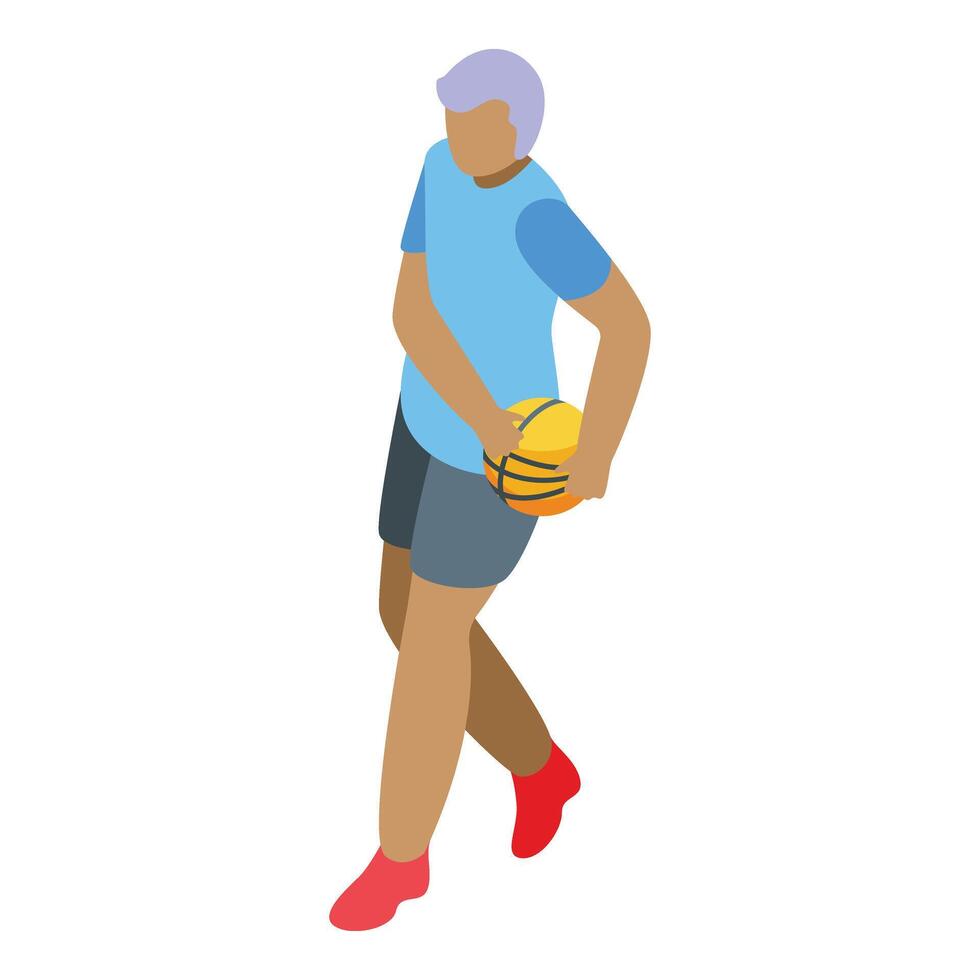 velho homem jogar basquetebol ícone isométrico vetor. ao ar livre esporte vetor
