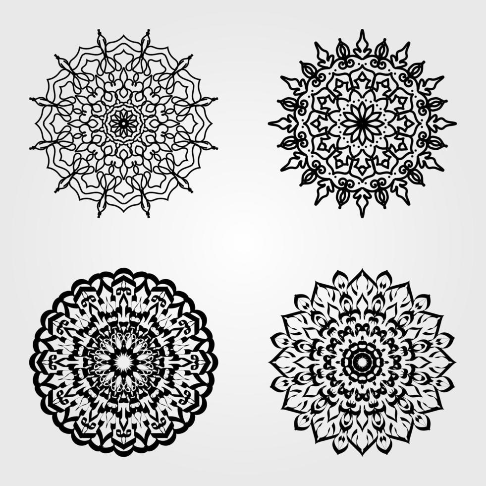 definir elementos de decoração de arte de mandala de padrão circular vetor