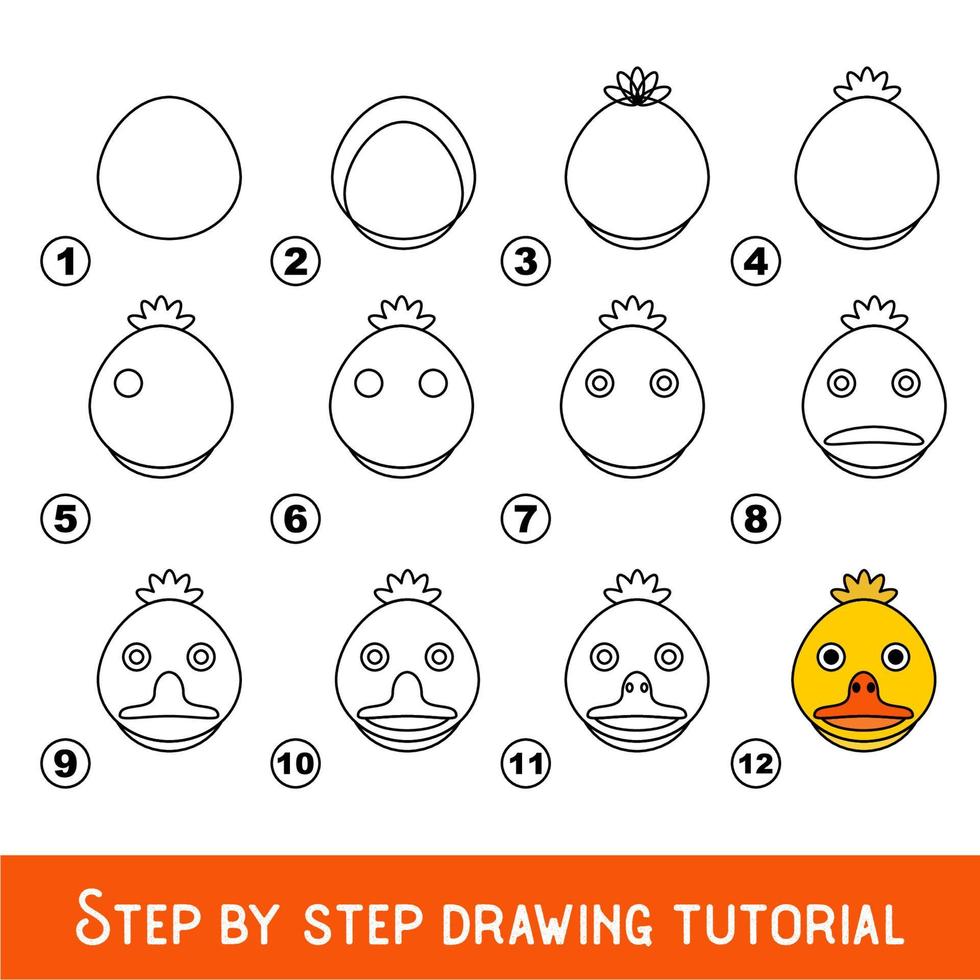 jogo infantil para desenvolver habilidade de desenho com nível de jogo fácil para crianças pré-escolares, desenho tutorial educacional para rosto de patinho. vetor