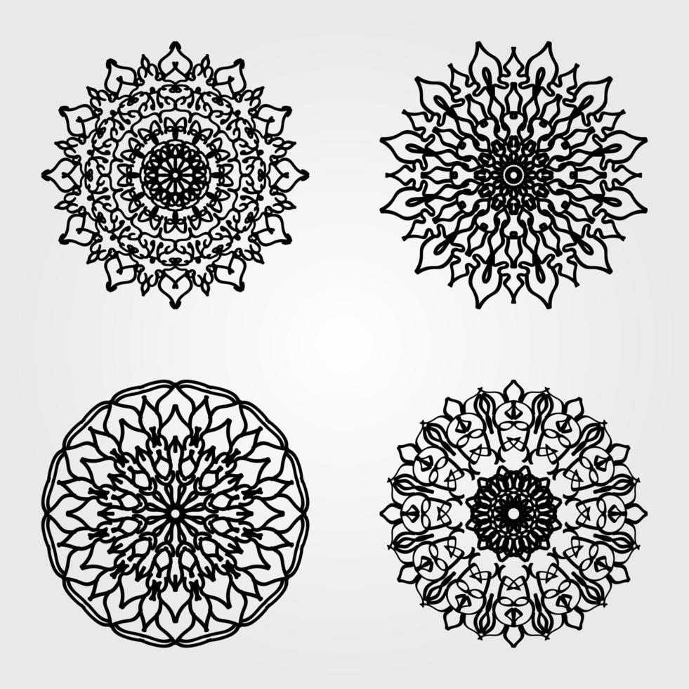 definir elementos de decoração de arte de mandala de padrão circular vetor