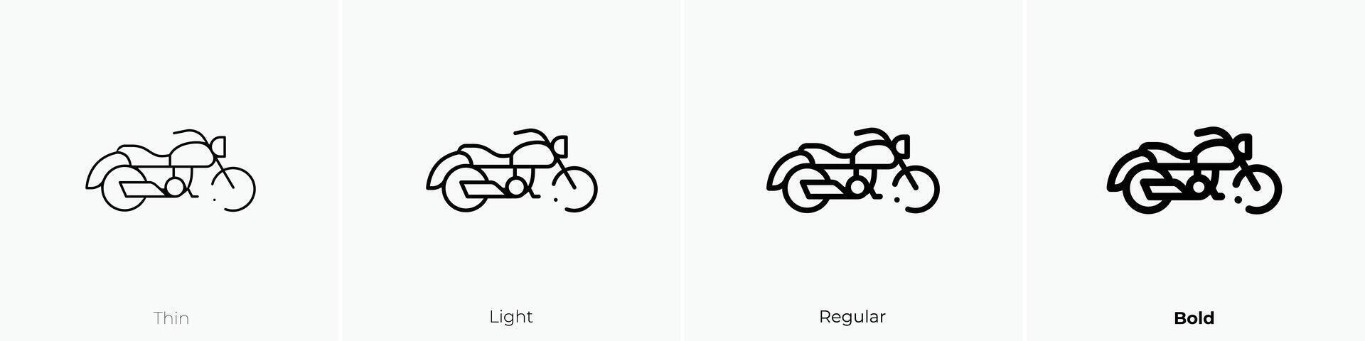 motocicleta ícone. afinar, luz, regular e negrito estilo Projeto isolado em branco fundo vetor