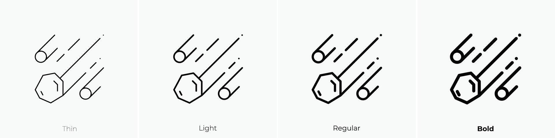 meteorito ícone. afinar, luz, regular e negrito estilo Projeto isolado em branco fundo vetor