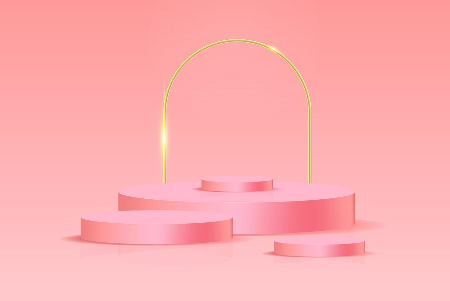 fundo do vetor 3d rosa render com pódio rosa 3d e cena mínima de parede rosa, fundo mínimo pódio rosa renderização 3d abstrato de palco cinza. renderização de palco para produto no estúdio de pódio branco