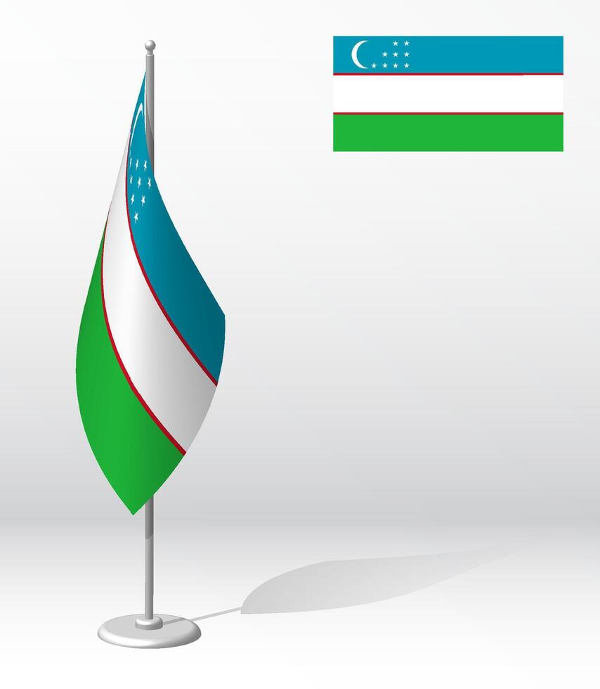 uzbequistão bandeira em mastro de bandeira para cadastro do solene evento, encontro estrangeiro convidados. nacional independência dia do uzbequistão. realista 3d vetor em branco