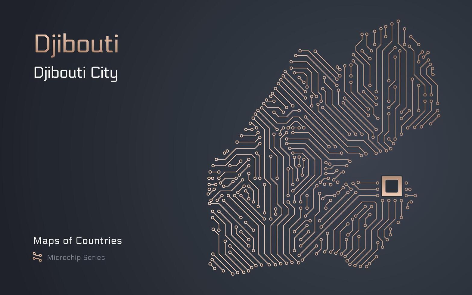 djibouti mapa com uma capital do djibouti cidade mostrando dentro uma microchip padronizar com processador. e-governo. mundo países vetor mapas. microchip Series