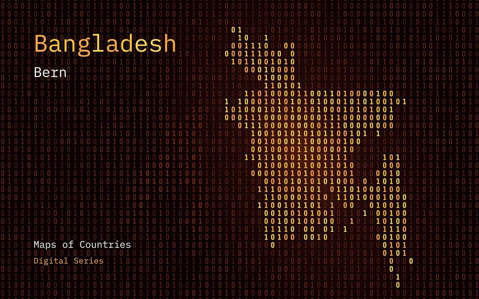 Bangladesh mapa mostrando dentro binário código padronizar. tsmc. matriz números, zero, um. mundo países vetor mapas. digital Series