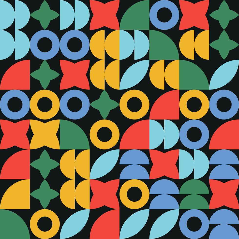moderno abstrato cobrir, colorida geométrico fundo. na moda bauhaus padronizar com geométrico formas, geometria gráficos. abstrato geométrico padronizar Projeto vetor