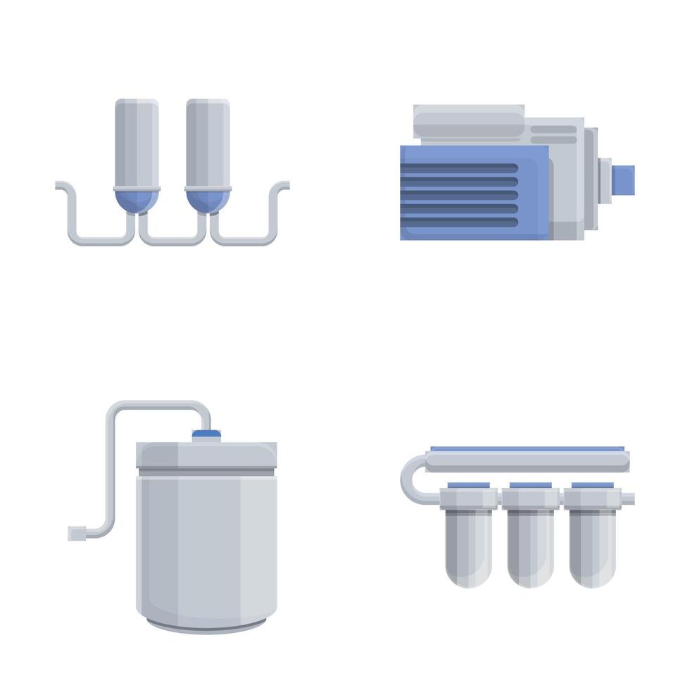 água filtro ícones conjunto desenho animado vetor. água purificação e filtração sistema vetor