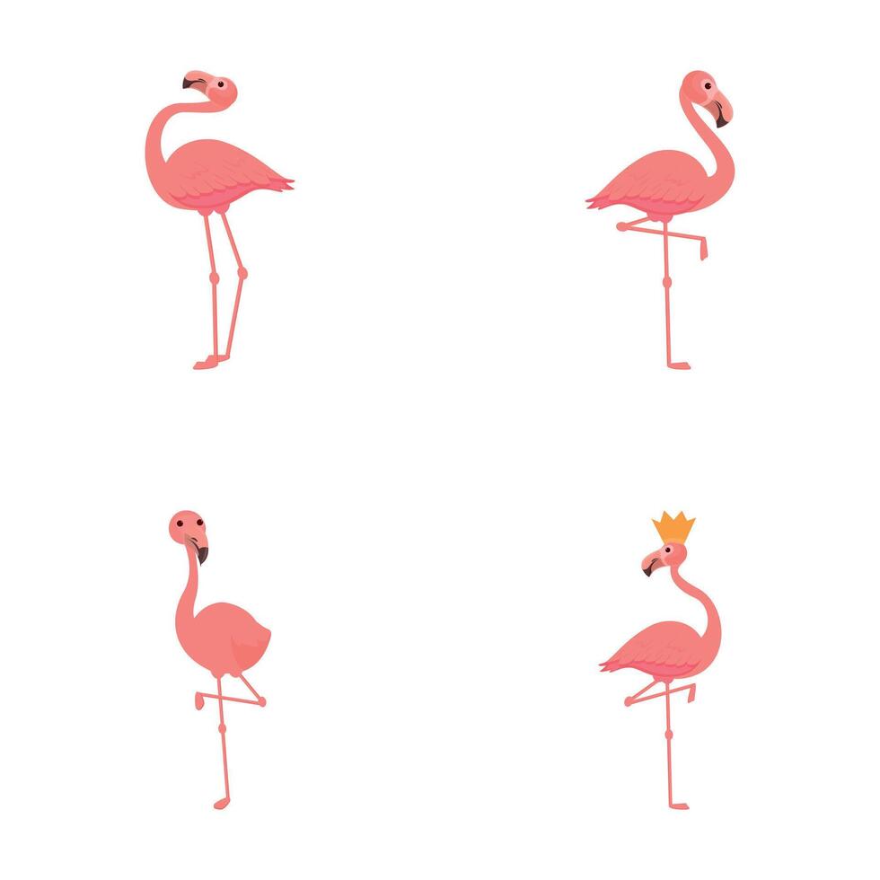 Rosa flamingo ícones conjunto desenho animado vetor. fofa Rosa flamingo pássaro vetor