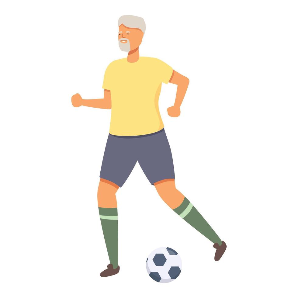 saudável idosos pessoa ícone desenho animado vetor. jogar futebol ao ar livre vetor